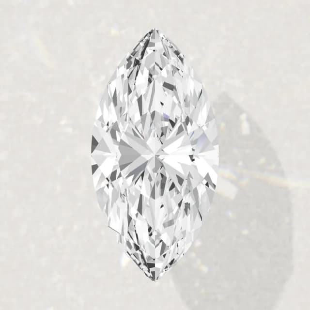 A 2 carat marquise lab-grown diamond seen face up, 13.2 by 6.6 mm, a 3D render drawn to the same scale as the other 2 carat shapes on this page