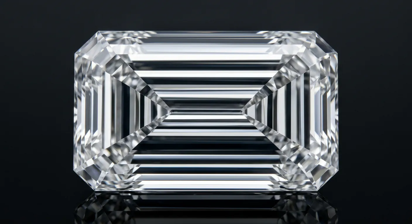 Emerald cut lab-grown diamond shown in close-up, visually identical to a natural diamond of the same quality, a lab-grown diamond education guide by Lily Dia Jewellery