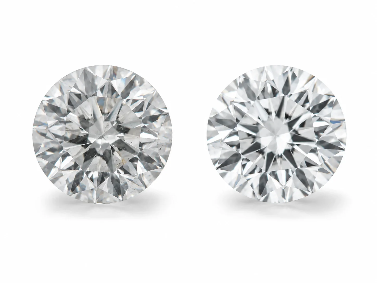 A lab-grown diamond and a natural diamond side by side looking identical to the eye, a lab-grown vs natural diamond education guide by Lily Dia Jewellery