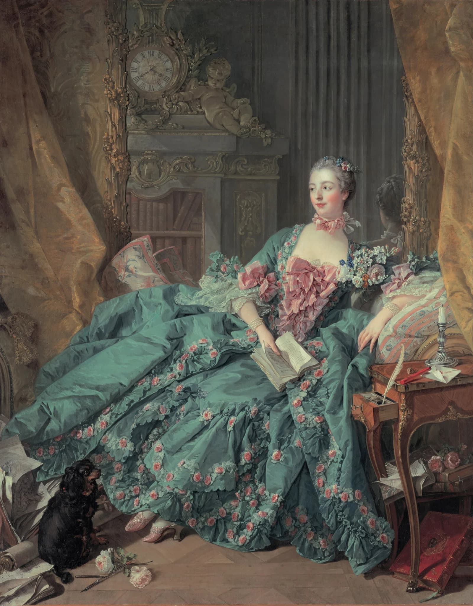 A portrait of Jeanne Antoinette Poisson, the Marquise de Pompadour, who the marquise cut diamond is named after, a marquise cut diamond shape education guide by Lily Dia Jewellery