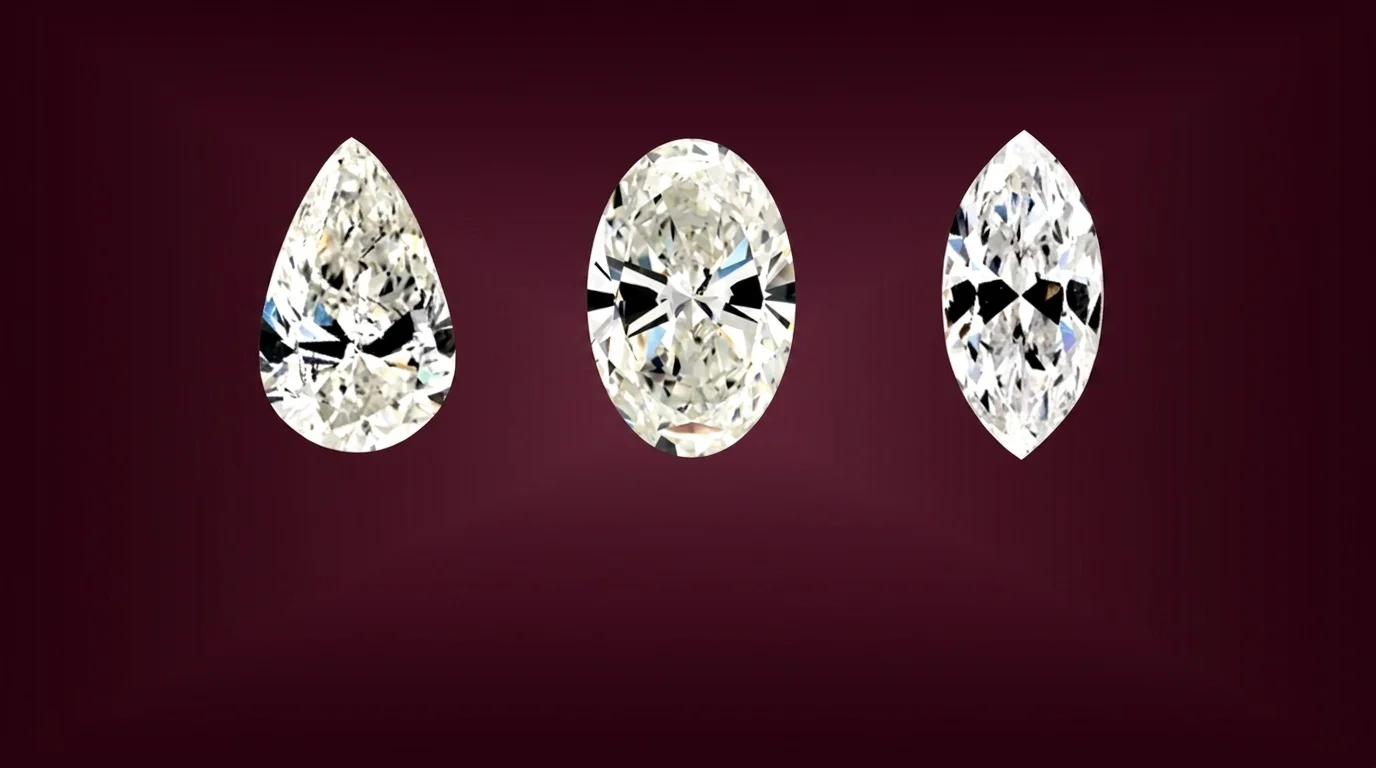 Pear, oval and marquise diamonds compared side by side by Lily Dia Jewellery
