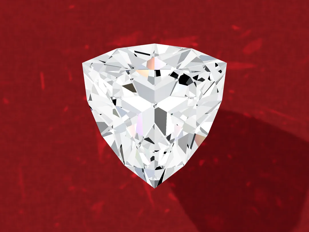 3D render of a loose trillion-cut diamond face up, a triangle with slightly curved sides.