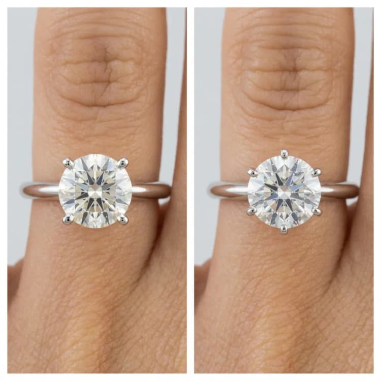 Four prong and six prong engagement rings comparing claw security by Lily Dia Jewellery