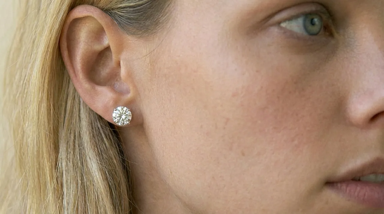MIA 5mm round moissanite stud earrings by Lily Dia Jewellery