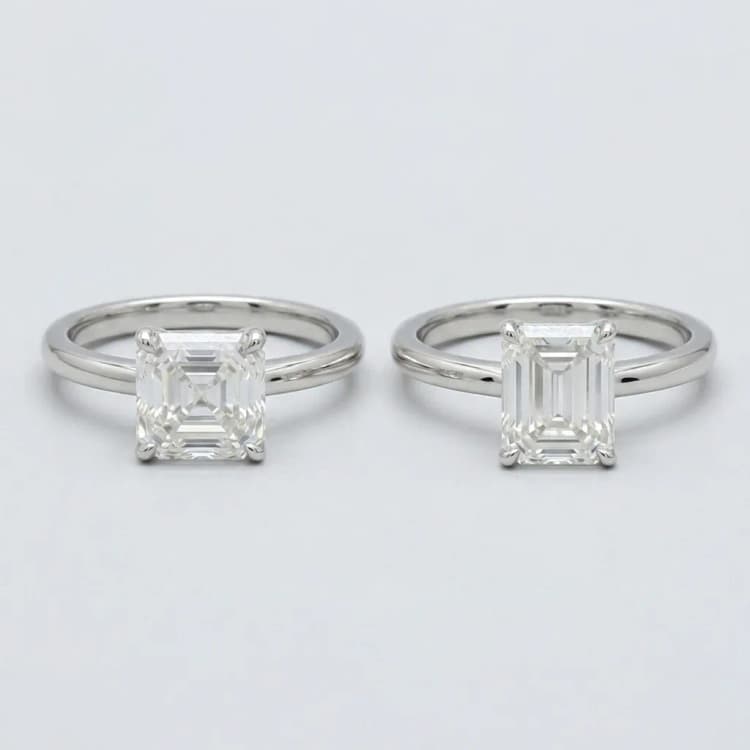 Asscher cut vs emerald cut ring comparison by Lily Dia Jewellery