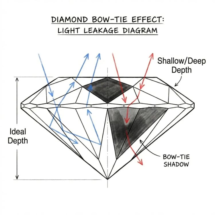 Diamond bow tie effect light leak diagram by Lily Dia Jewellery