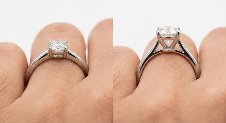 Engagement ring profile height demonstration by Lily Dia Jewellery