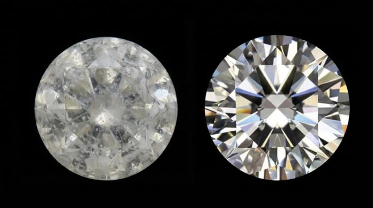Soap scum vs clean diamond sparkle comparison by Lily Dia Jewellery