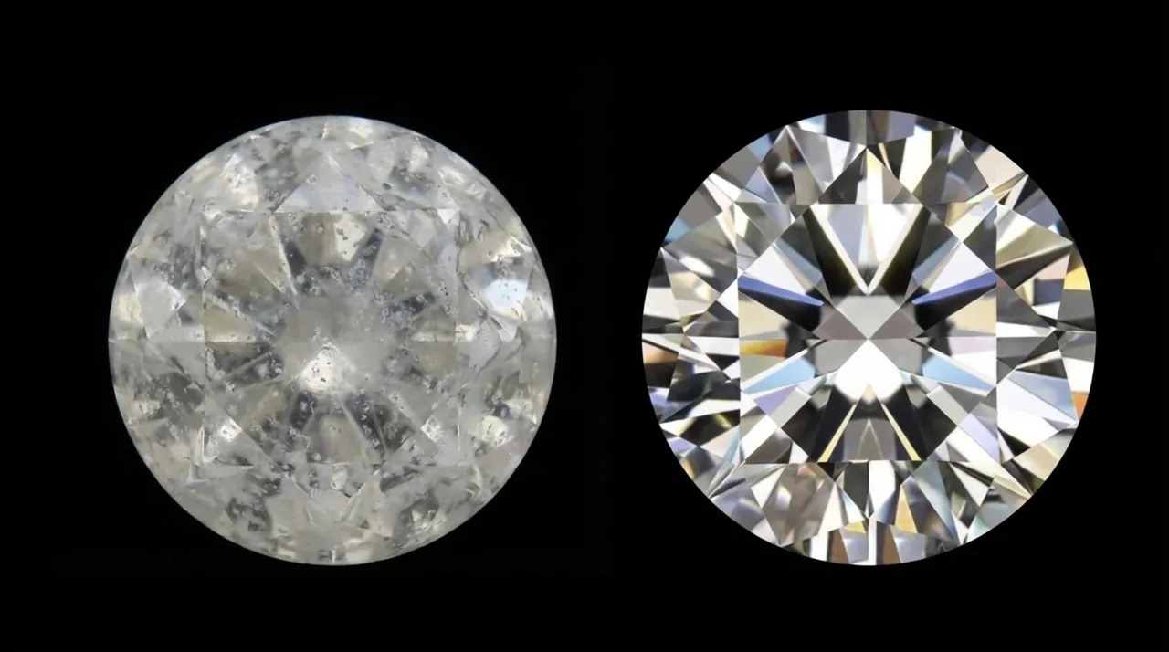 Cloudy diamond with soap scum vs clean diamond by Lily Dia Jewellery