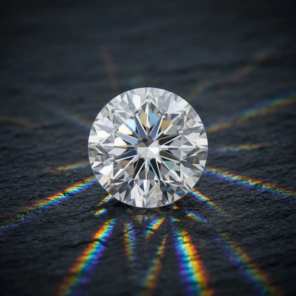 Round moissanite showing rainbow fire sparkle by Lily Dia Jewellery