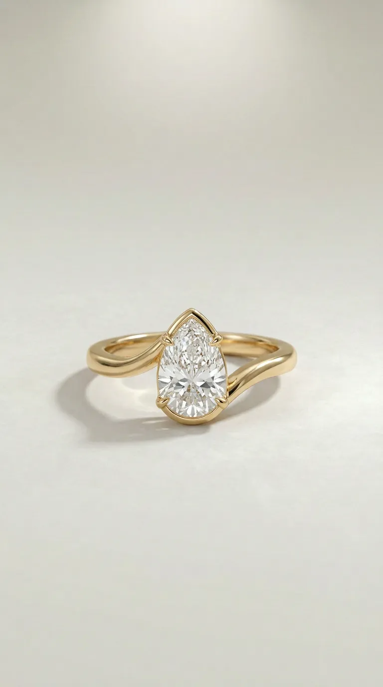 Pear cut bypass engagement ring prong setting by Lily Dia Jewellery