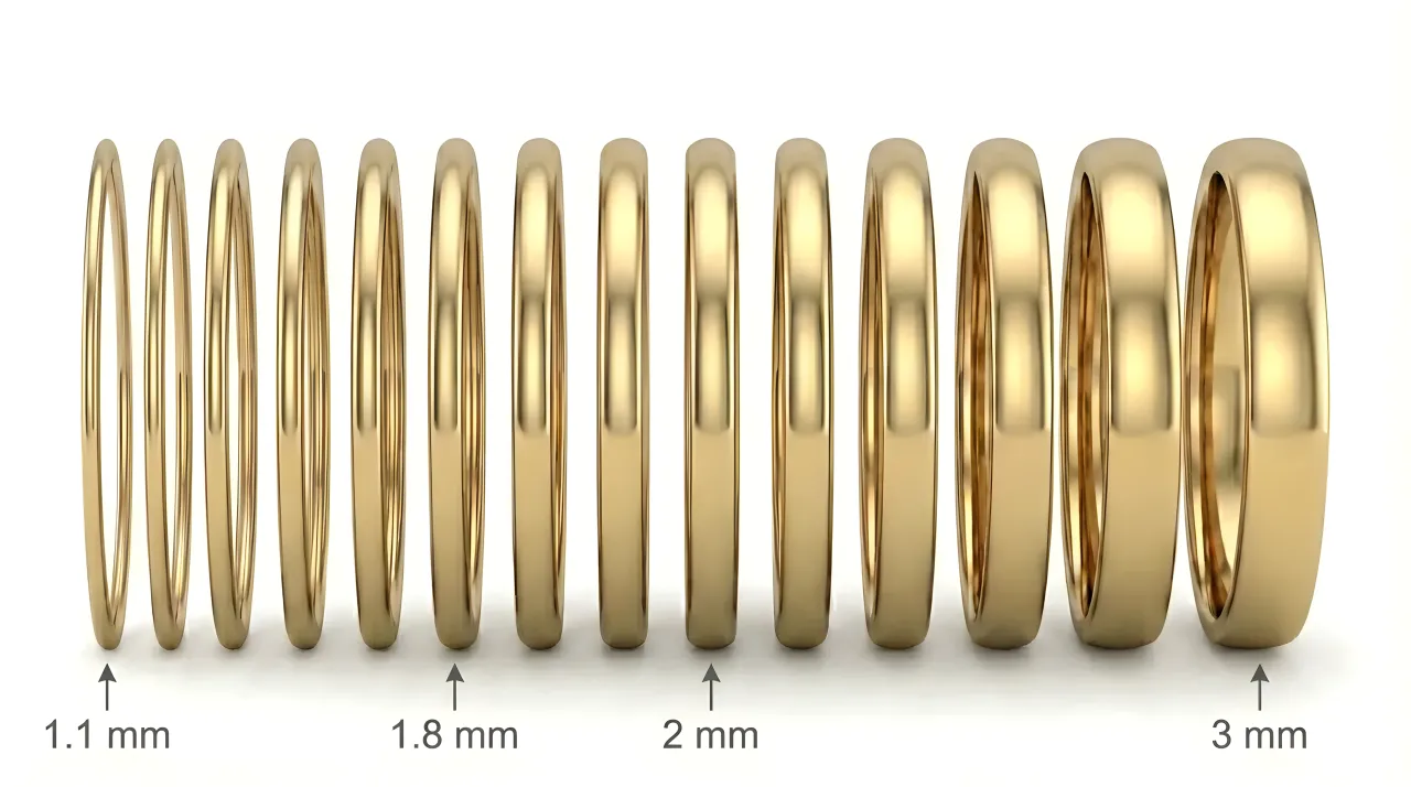 Engagement ring band width comparison from 1.1mm to 3mm by Lily Dia Jewellery