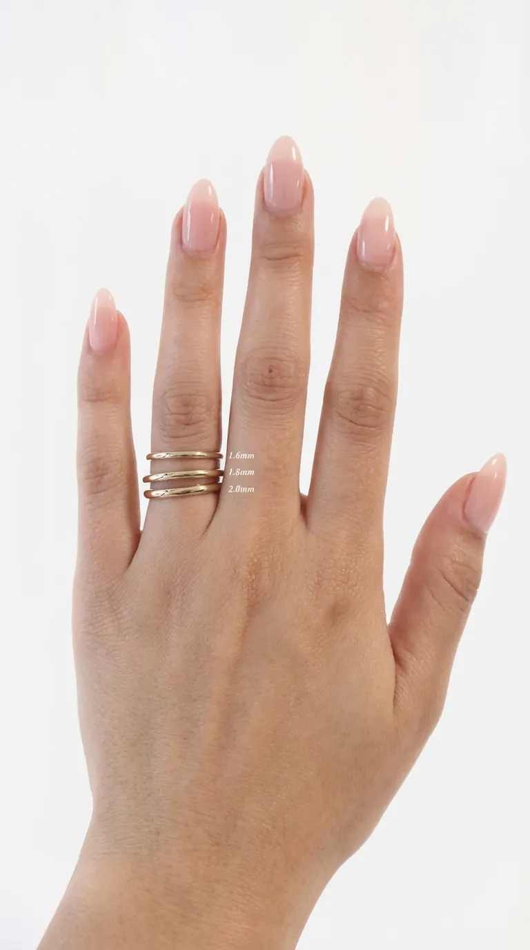 Engagement ring band widths from 1.6mm to 2mm on hand by Lily Dia Jewellery