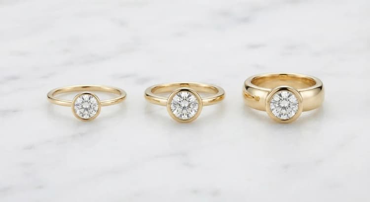 Thin engagement ring band thickness comparison by Lily Dia Jewellery