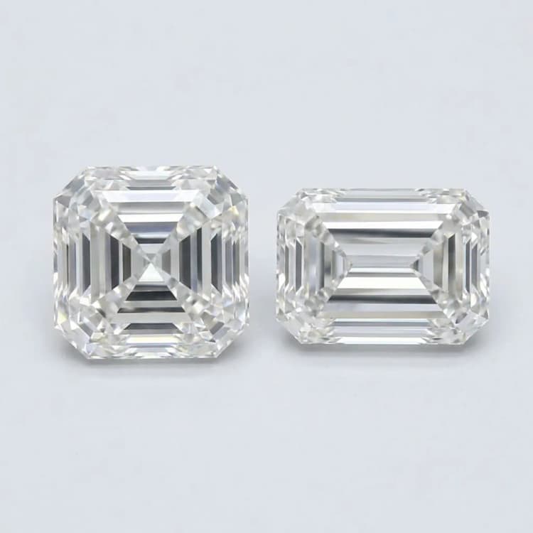 Two carat asscher vs emerald cut engagement rings by Lily Dia Jewellery