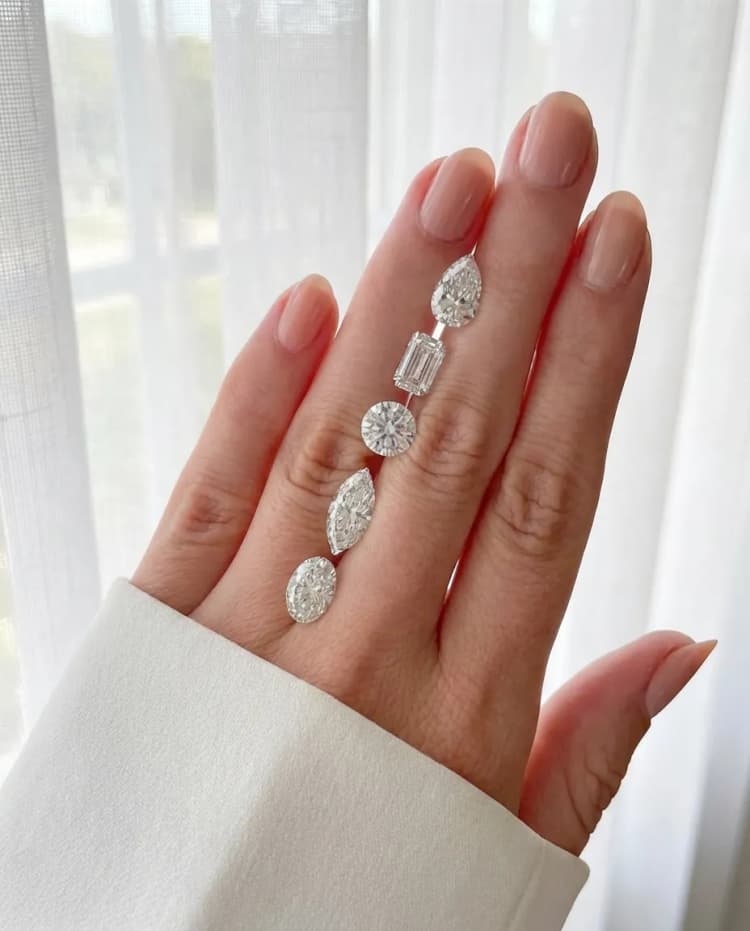 Two carat diamond size comparison across shapes by Lily Dia Jewellery