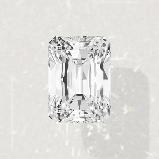 A 2 carat radiant cut lab-grown diamond seen face up, 8.7 by 6.3 mm, a 3D render drawn to the same scale as the other 2 carat shapes on this page
