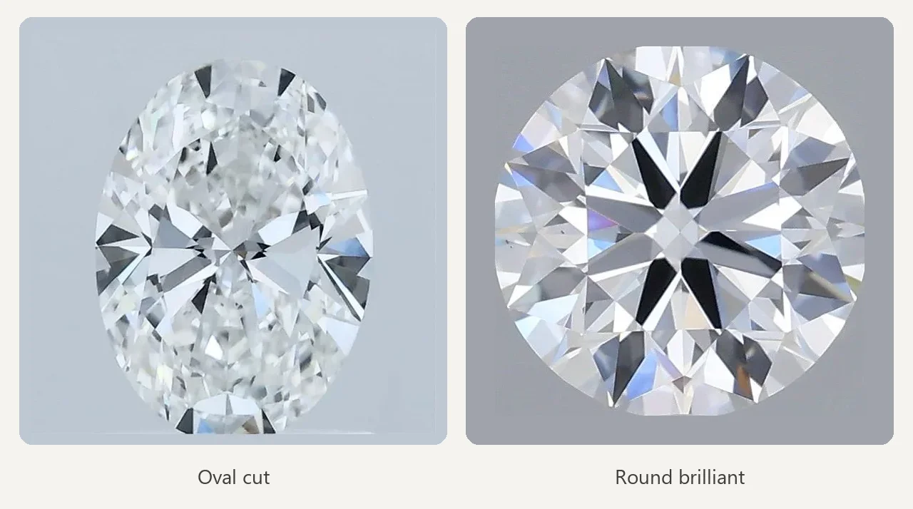 Oval cut and round brilliant diamonds side by side by Lily Dia Jewellery