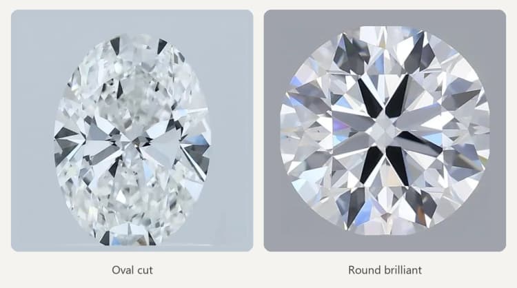 Oval cut and round brilliant diamonds side by side by Lily Dia Jewellery