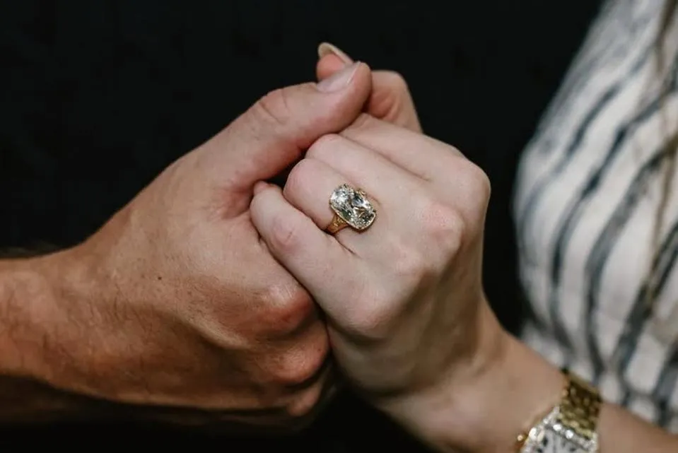 Taylor Swift old mine cut engagement ring, courtesy of Taylor Swift and Travis Kelce on Instagram