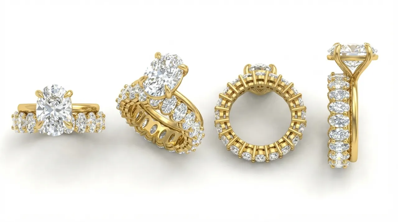 High profile engagement ring CAD showing wedding band fit by Lily Dia Jewellery