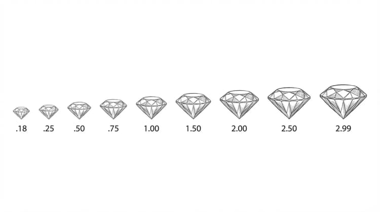 Diamond carat size scale from 0.18 to 2.99 carats by Lily Dia Jewellery