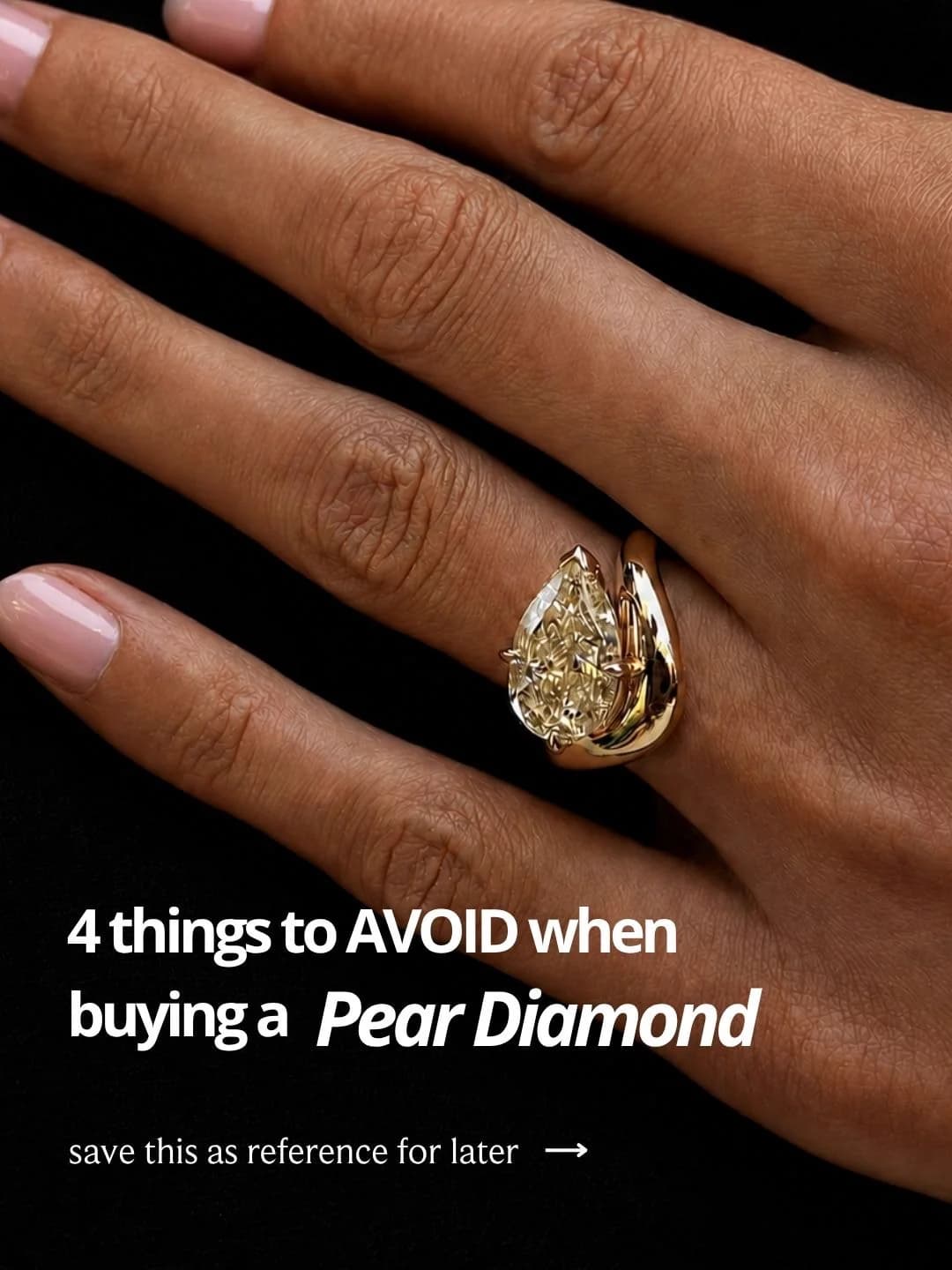 Pear-shaped diamond engagement ring with four things to avoid when buying a pear diamond