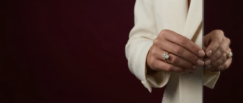 Model wearing a Lily Dia Jewellery oval lab-grown diamond engagement ring