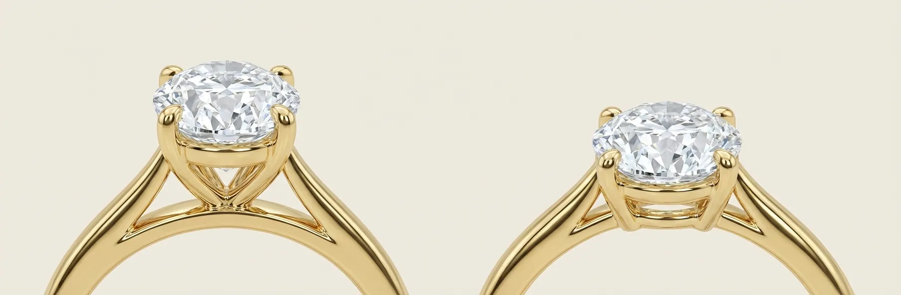 Side view comparing a high-set and low-set oval diamond engagement ring